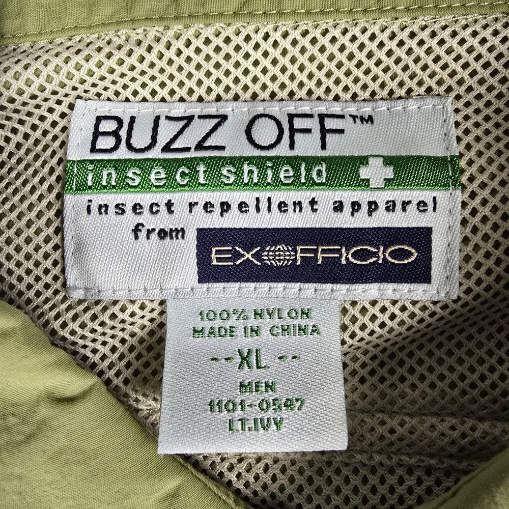 ExOfficio Buzz Off Shirt Mens XL Green Long Sleeve Nylon Hiking Travel Outdoor